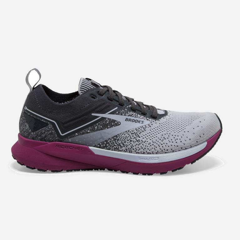 Tenis Brooks Ricochet 3 Lightweight - Zapatillas Para Correr En Asfalto Mujer - Gris / Lavanda Morad